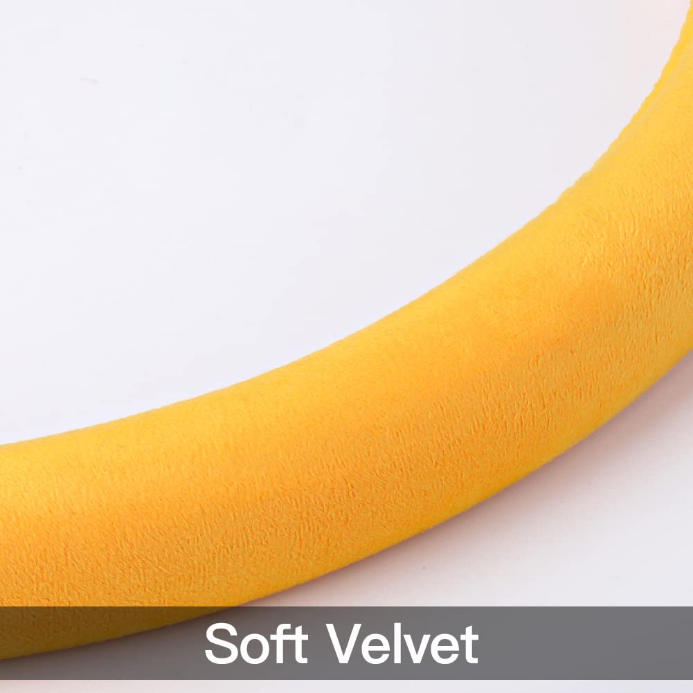 Otostar Soft Velvet Steering Wheel Cover, Universal Luxury Steering Wheel Protector Car Interior Accessories 15 Inch (Yellow)