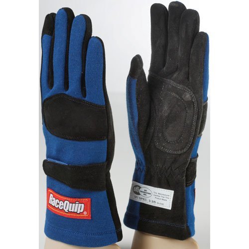 Racequip Race Gloves 355 Series 2 Layer Nomex Sfi 3.3/5 Certified Blue Large 355025
