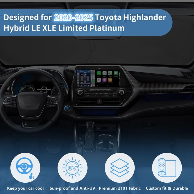 Hohuigo Windshield Sun Shade For 2020-2025 Toyota Highlander Custom Fit Window Sunshade For L Le Xle Limited Platinum Accessorie