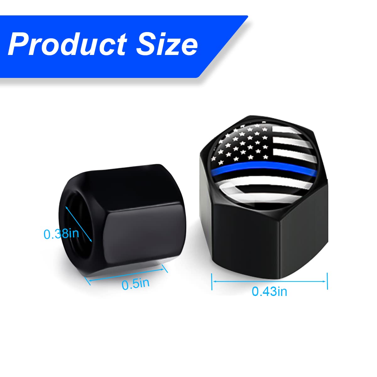 4Pcs American Flag Tire Valve Stem Caps For Car, Auto Anti-Rust Airtight Rubber Valve Stem Covers, Leakproof Wheel And Tire Exterior Accessories Universal For Car, Bikes,Vehicles (Black/Blue)