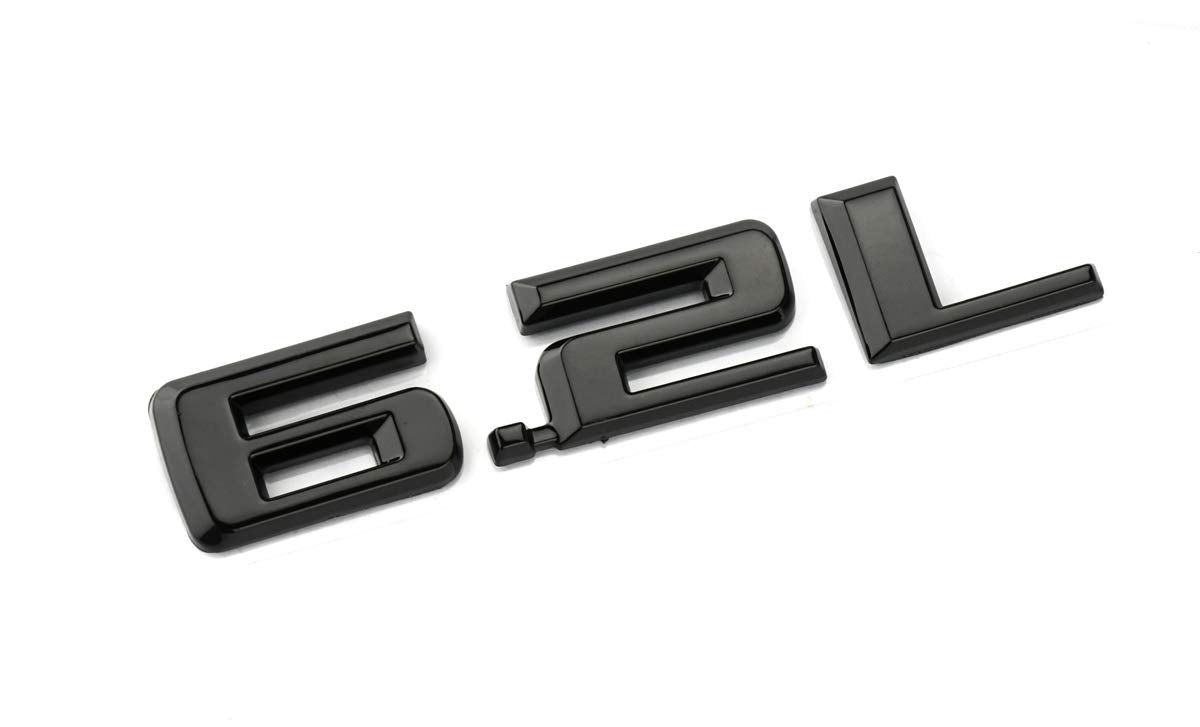 2pcs New 6.2L Emblems 3D Hood Badge Logo Compatible for Chevy Silverado 1500 2500HD (Glossy Black)