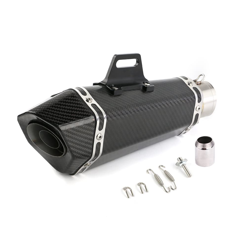 PACEWALKER 38-51mm Real Carbon Fiber Motorcycle Exhaust Muffler, Universal Motorbike Exhaust Muffler with Detachable DB Killer f