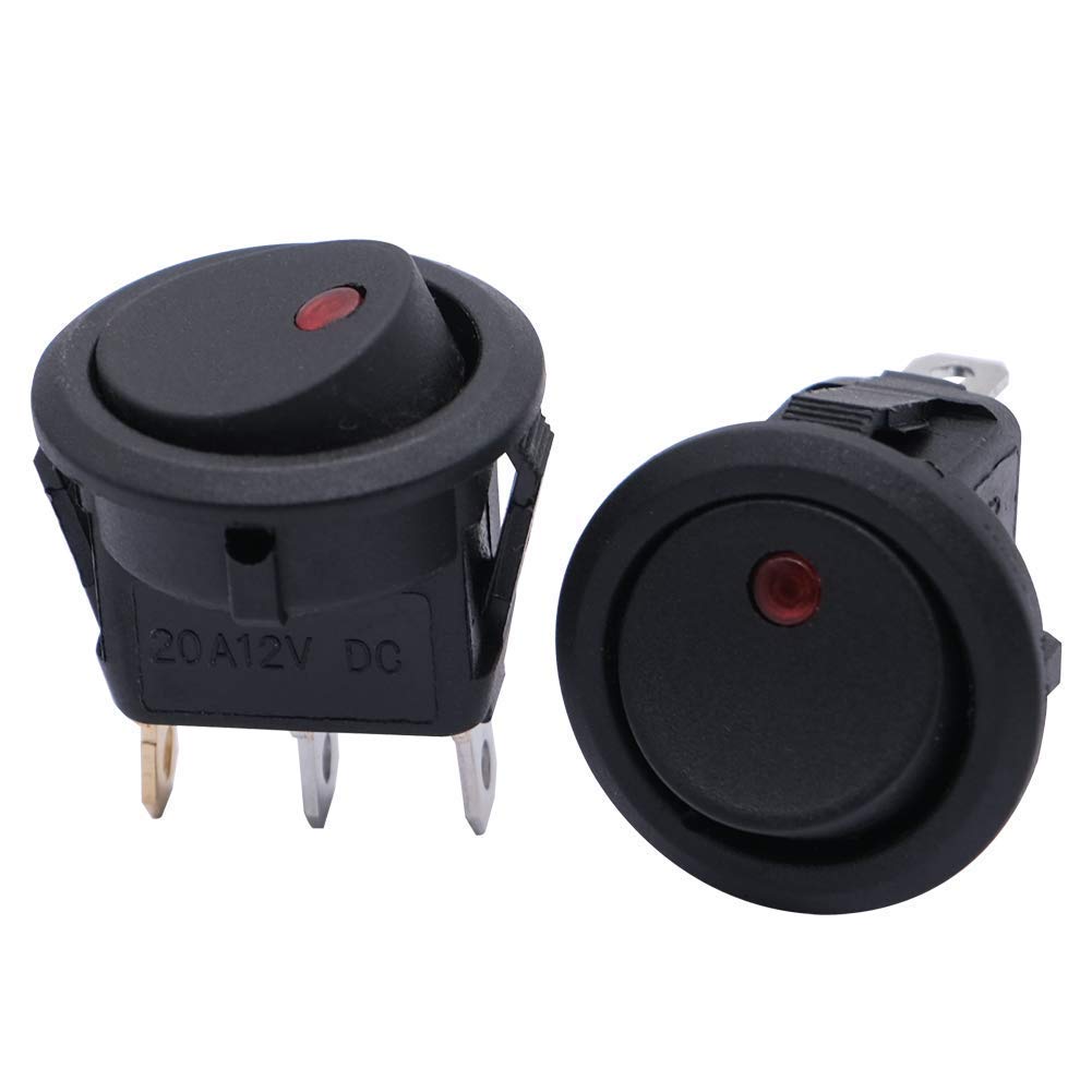 Mxuteuk 12Pcs 12V Lighted Round Rocker Switch Toggle Switch Red Led Spst On-Off Switch 20A For Car Truck Control Kcd2-102N-R
