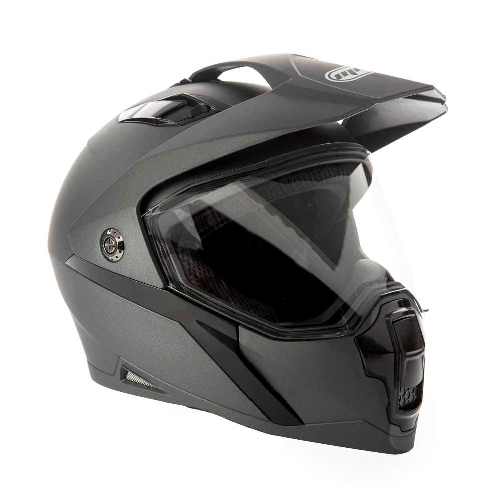 MMG Helmet Dual Sport Off Road Motorcycle Dirt Bike ATV - FlipUp Visor - Model 23 (Medium, Gray Matte)