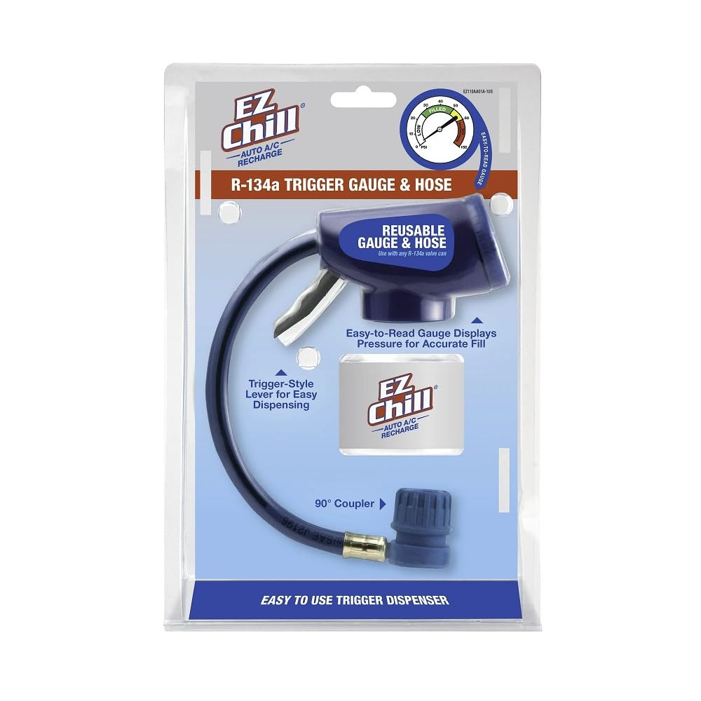 InterDynamics EZ Chill Car Air Conditioner R134A Refrigerant Gauge and Hose, Reusable AC Recharge Kit  1 Count