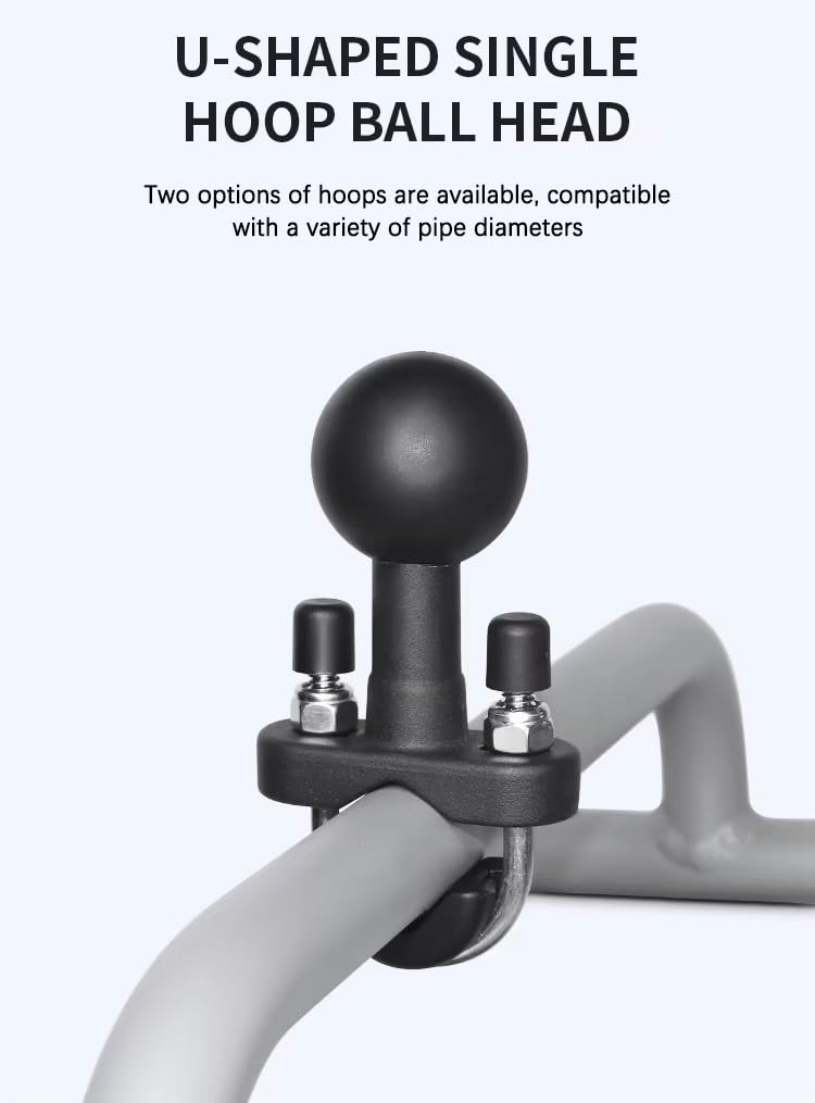 Strg 1'' Ball Handlebar U-Bolt Mount Base, Handblebar Mount for Round Rails 0.5'' to 1.26'' in Diameter, Compatible with RAM Mou