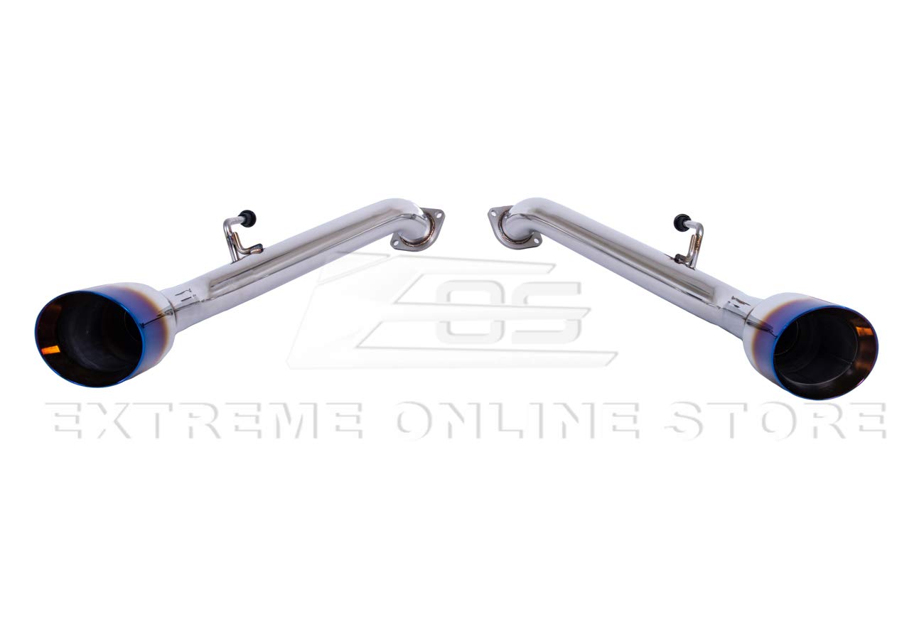 Replacement For 2014-Present Infiniti Q50 Stainless Steel Polished Silver Muffler Axle Back 4' Double Wall Dual Burnt Tips Exhaust