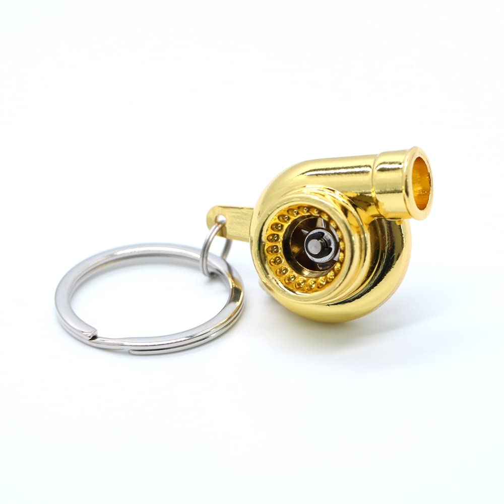 Gt//Rotors Turbo Keychain Metal Spinning Turbocharger Automotive Mini Car Part Keychain Key Ring (Gold Chrome Turbo)