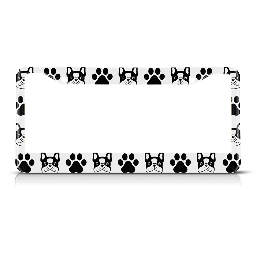 Beabes Black French Bulldog License Plate Frame Cute Pet Animal License Plate Holder Cat Paw Print Car Tag Frame License Plate C