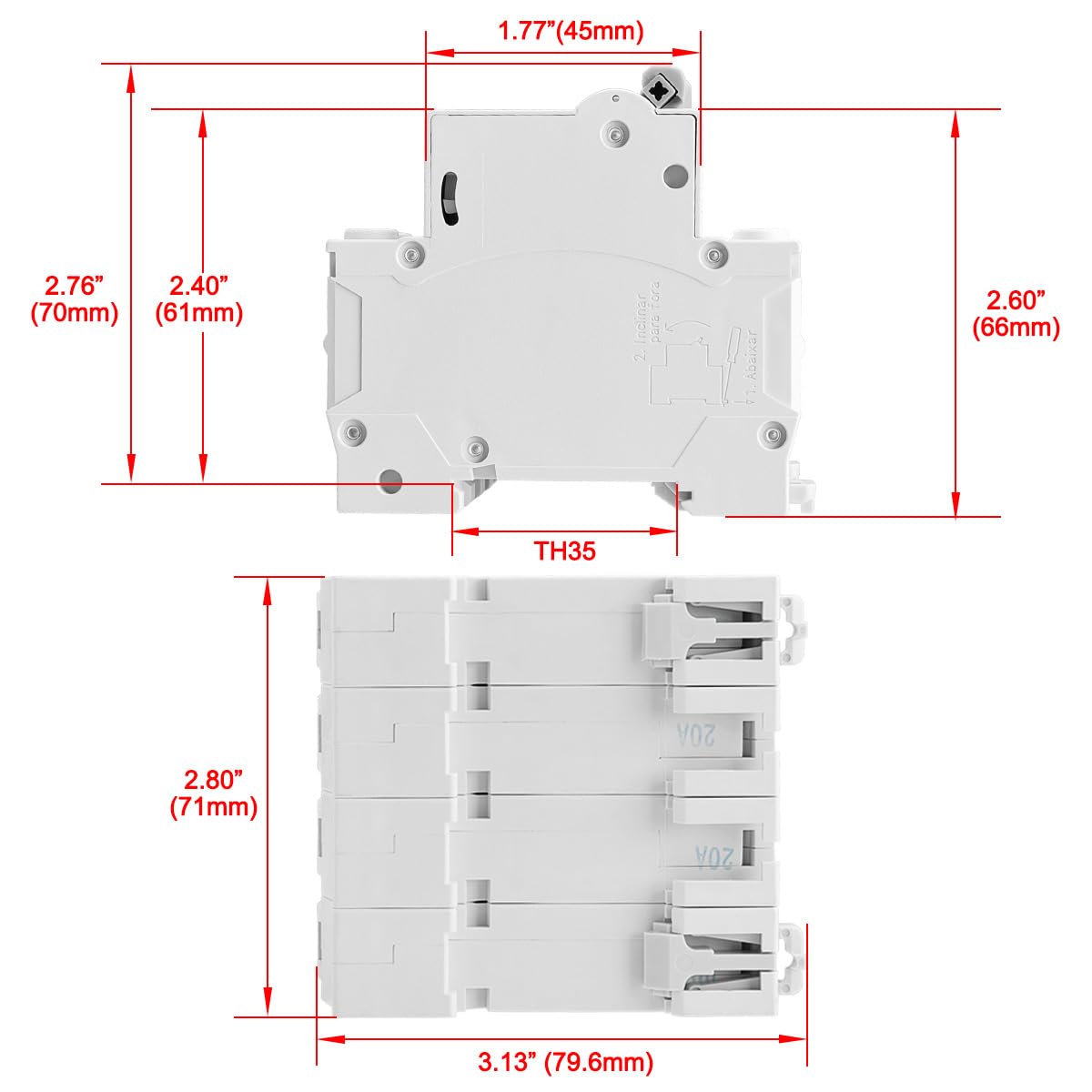 Heschen Dc Miniature Circuit Breaker, Hsb6C-Dc, 4 Poles, Dc1000V 40A, Photovoltaic Circuit Breaker, For Solar Pv System Solar Panels Grid System, 35Mm Din Rail Mounting