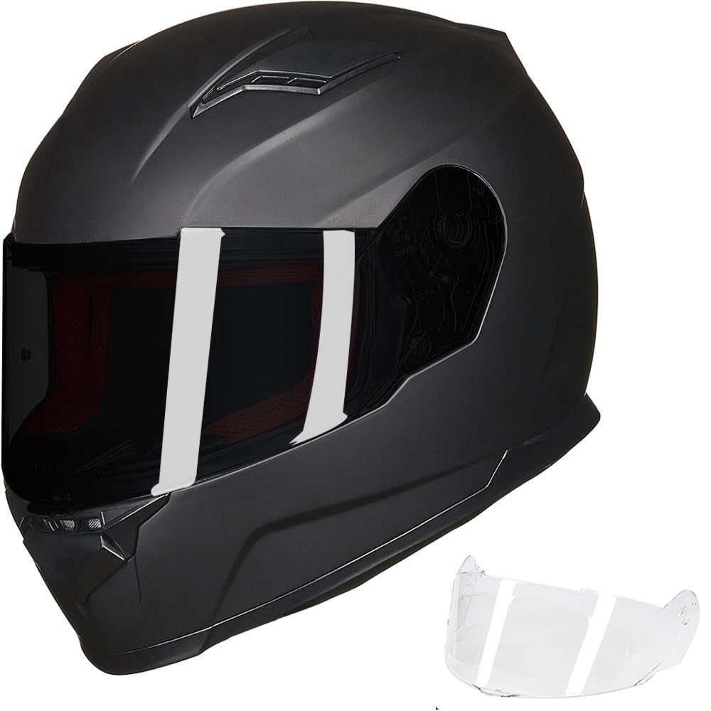 ILM Full Face Snowmobile Motorcycle Helmets for Men Womens Dual Sport Pinlock Anti Fog for Adults DOT Model 817 (Matte Black, S)