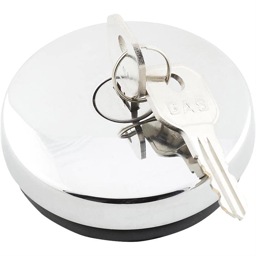 United Pacific S1301 Triple Chrome Vented Locking Gas Cap w/2 Keys for Various 1947-71 Chevy & Ford Vehicles, All Metal Cap – One Cap w/2 Keys