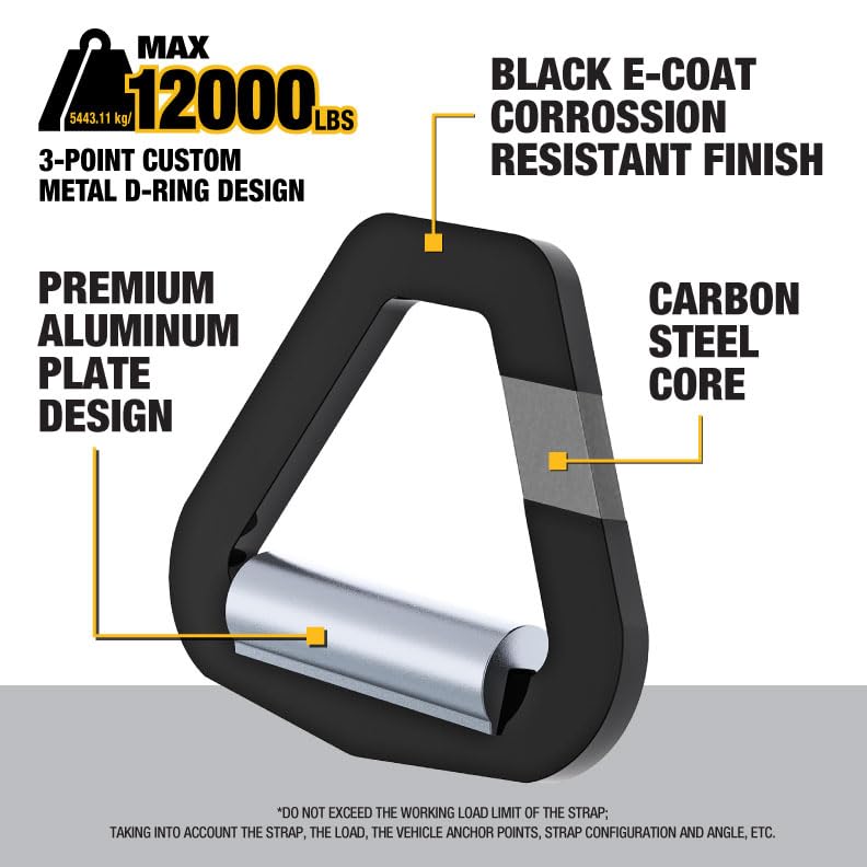 DEWALT DXBC80005 Black/Yellow 2'' x 38'' Premium Axle Tie Down Strap Kit (12,000 lb Break Strength) - Heavy Duty Protective for