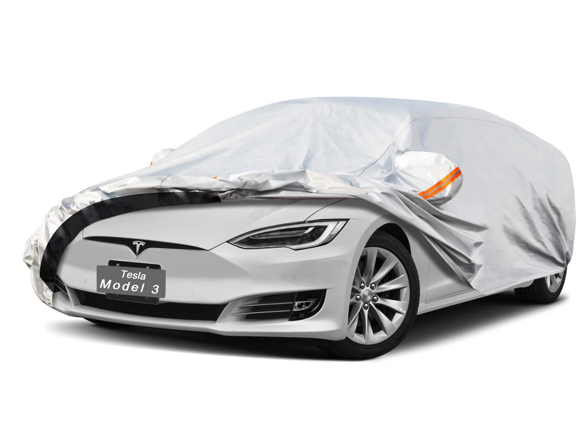 Gunhyi 6 Layers Car Cover Custom Fit Tesla Model 3 (2017-2025) Waterproof All Weather, Heavy Duty Outdoor Snow Sun Rain Uv Prote