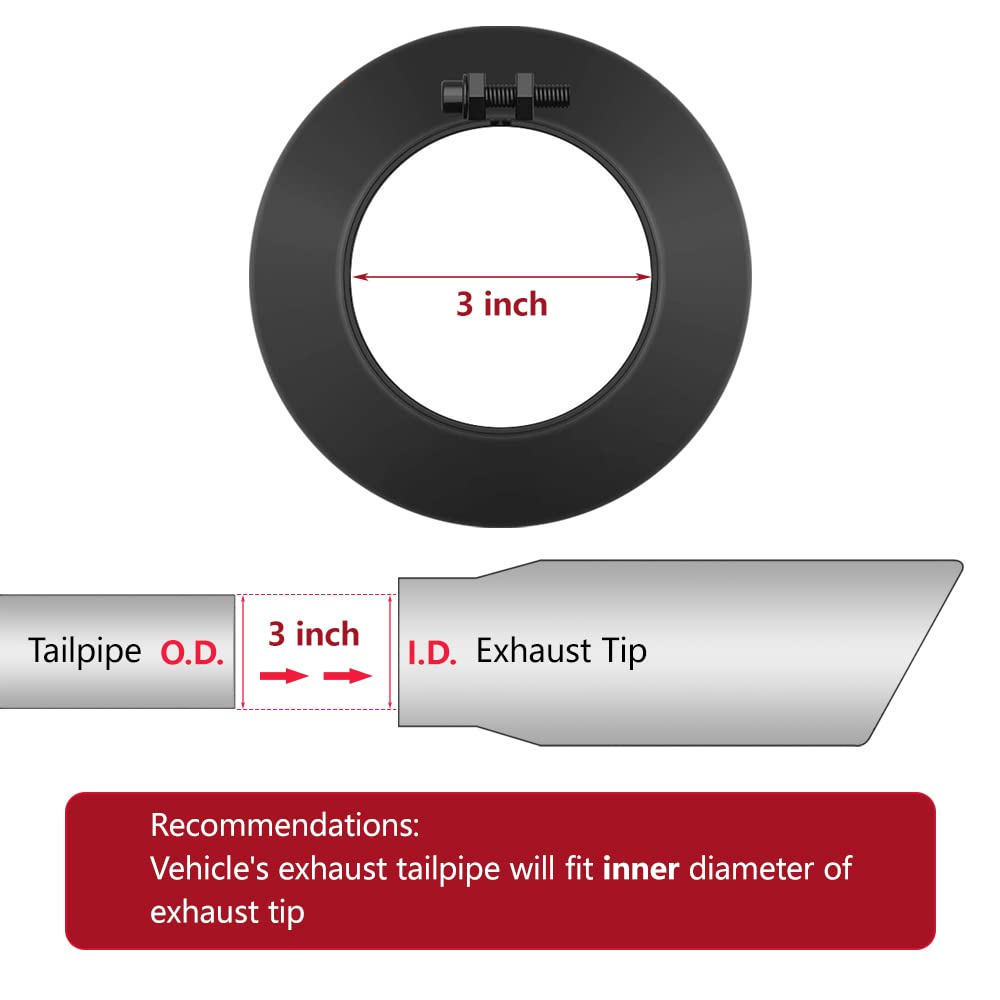 Lcgp 3'' Inlet Black Exhaust Tip, 3'' X 4'' X 15'' Universal Bolt On Stainless Steel Diesel Exhaust Tailpipe Tip