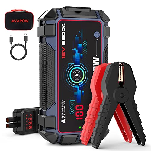 Avapow Jump Starter Car Battery 2500A Peak,Portable Jump Starters For Up To 8L Gas 8L Diesel Engine With Booster Function,Wirele