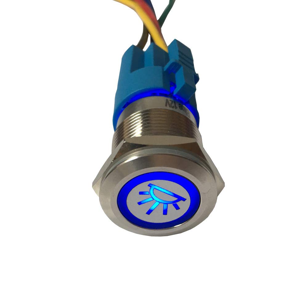 Esupport 12V Car Vehicle Blue Led Light Interior Push Button Metal Toggle Switch Socket Plug 19Mm