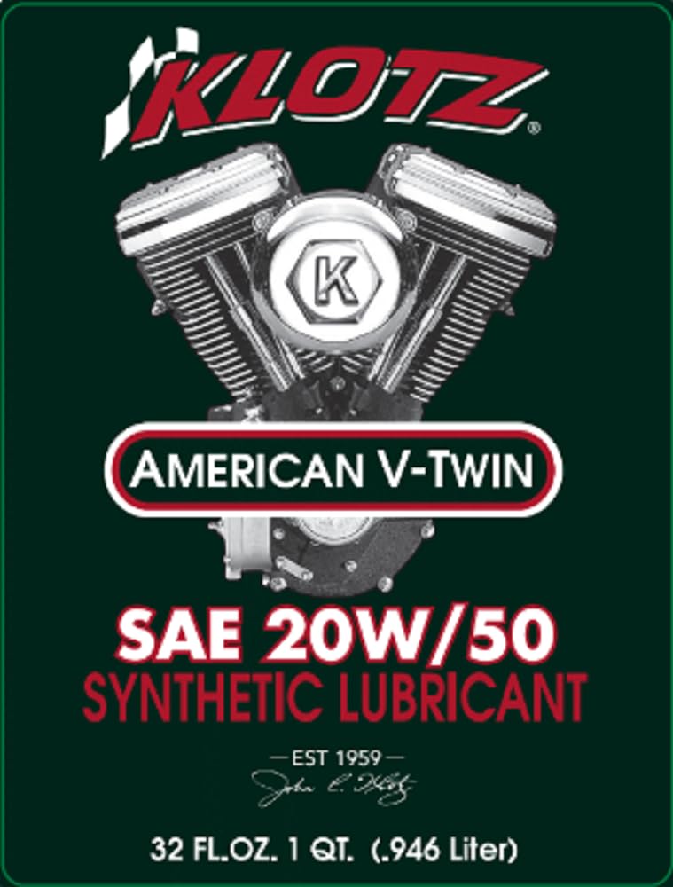 Klotz 20W/50 Synthetic Motor Oil Change Kit for Twin Cam 1999-2018 & Milwaukee-Eight 2017-2024 (4-Quart Basic Kit)