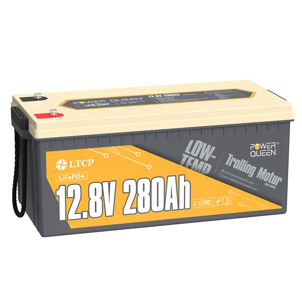 Power Queen 12V 280Ah Plus Lifepo4 Battery Low-Temp Protection Group 8D Battery, Deep Cycle Battery With 200A Bms, 3584Wh Energy