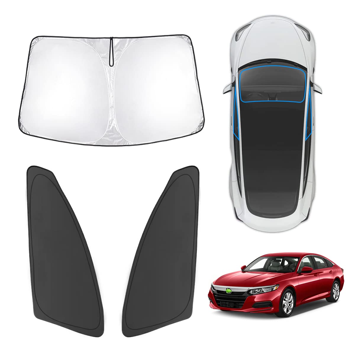 Karltys 3Pcs Windshield Sun Shade For 2018-2022 Honda Accord, Thickened Reflective Front And Side Window Sunshade Custom Fit Acc