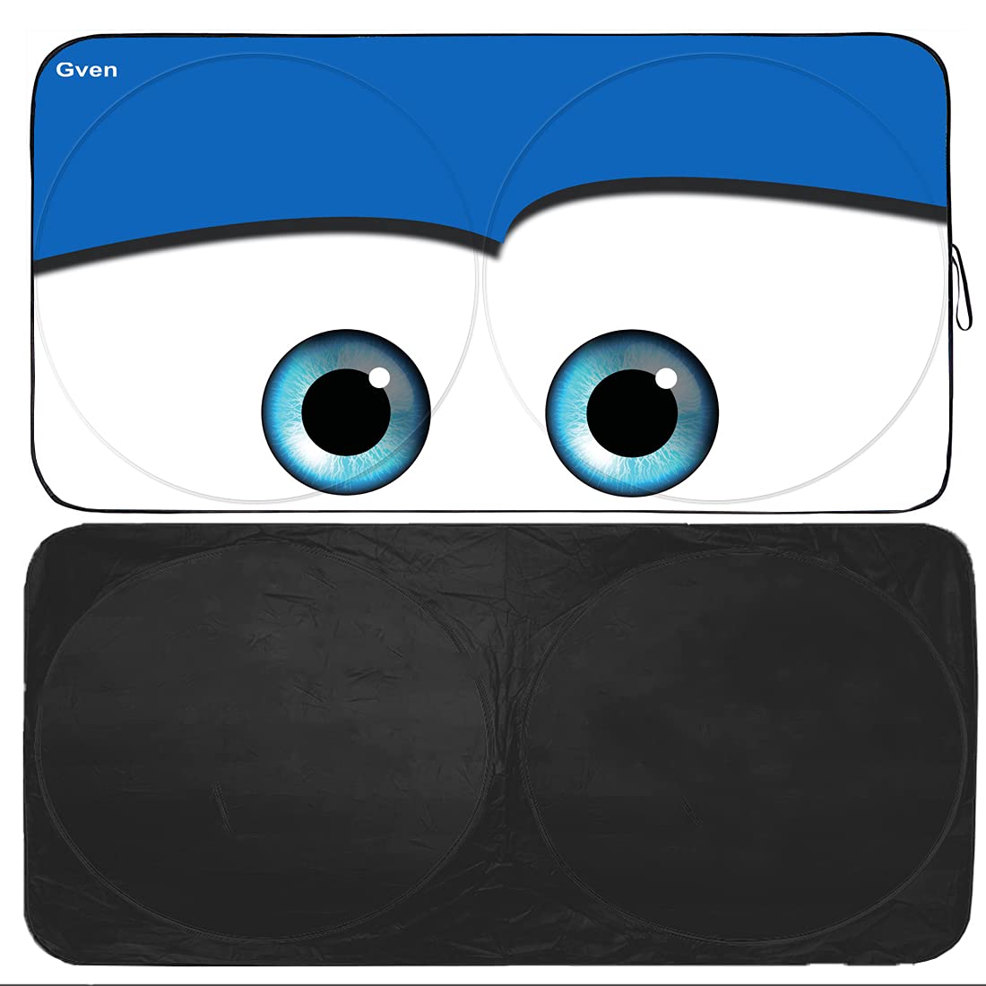 Gven Windshield Shade, Car Sun Shade For Front Windshield Funny Car Eyes Sunshades Sun Visor Protector Blocks Uv Rays Foldable 210T Keep Your Vehicle Cool (Eyes-Blue, Standard)