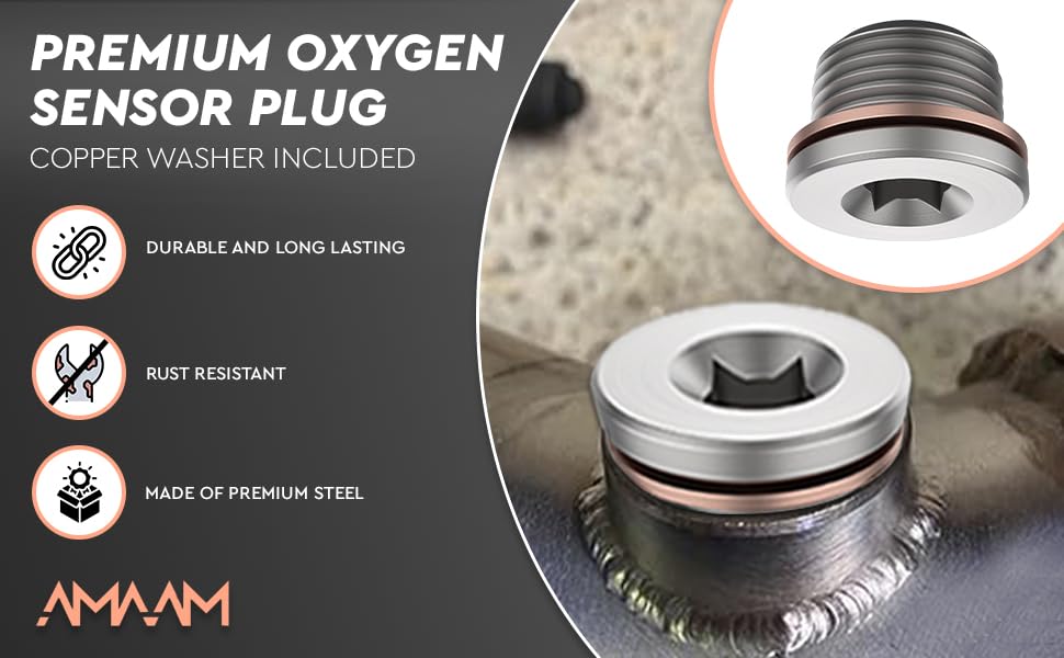 O2 Oxygen Sensor Fitting Plug And Bung Kits With Copper Washer M18X1.5 - Universal Fit (8 Pack - M18X1.5)