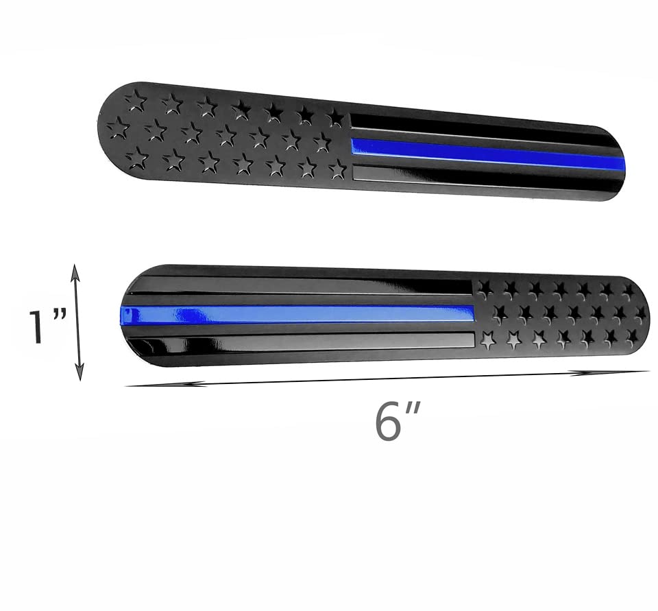 Everhitch Usa American Metal Flag Auto Fender Emblem For Cars Trucks 2-Pack (6X1, Black With Blue Line)