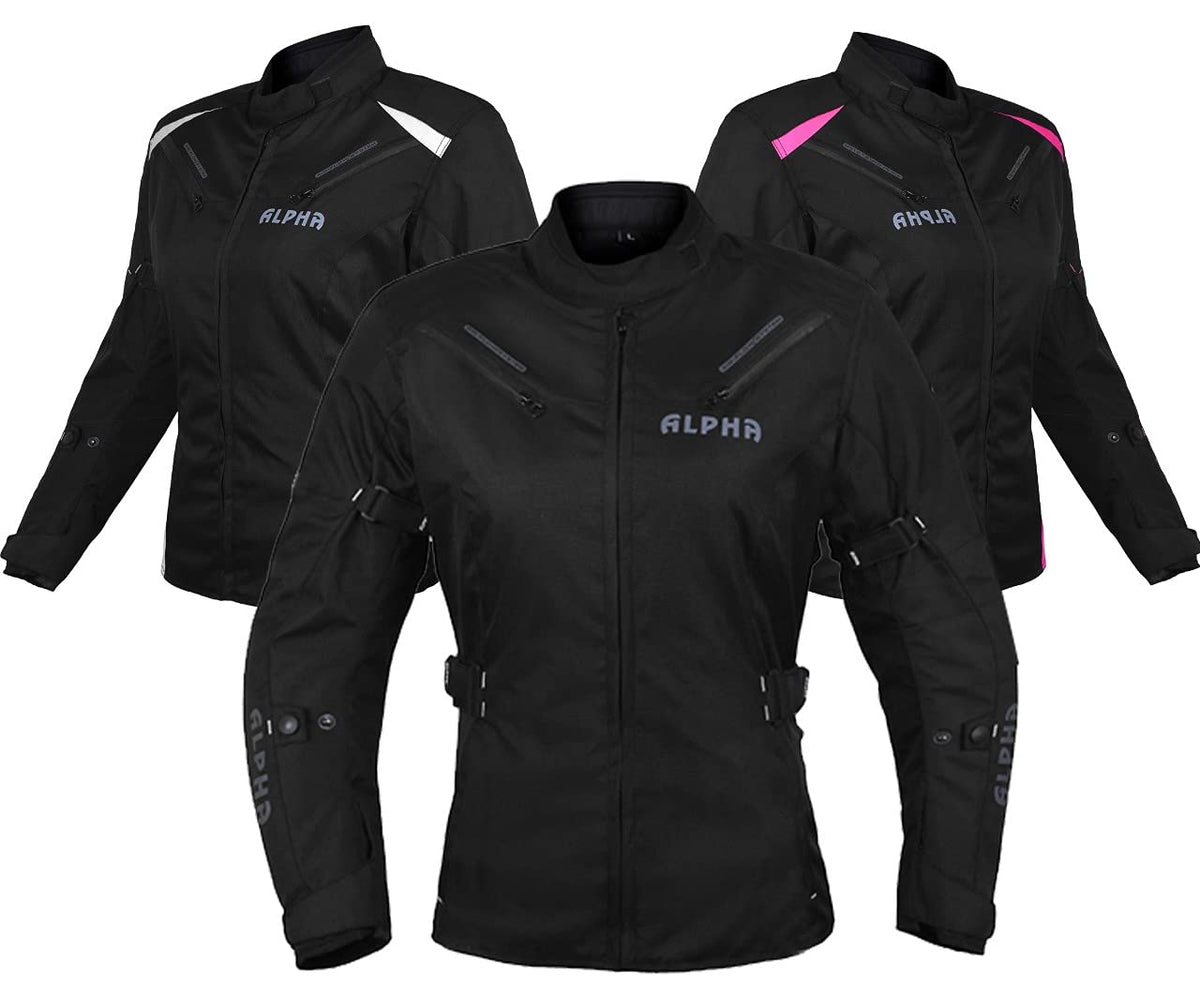 ALPHA CYCLE GEAR ALL SEASON WOMEN MOTORCYCLE JACKET WATERPROOF RIDING WITH CE ARMOUR (BLACK, 3X-LARGE)