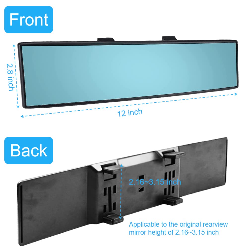 Obtanim Car Rearview Mirror 12 Inch Hd Glass Anti Glare Clip On Panoramic Wide Angle Car Interior Rear View Mirror Accessories F