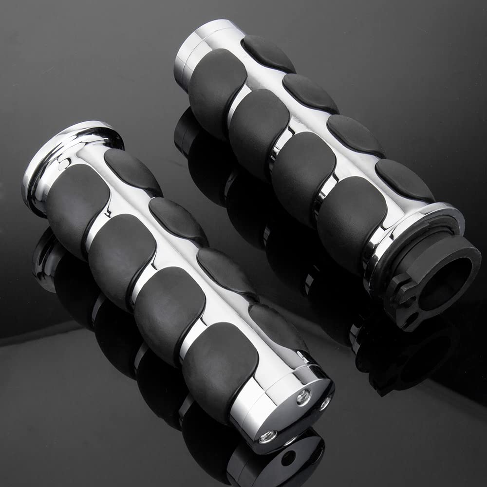 KICRY Motorcycle Hand Grips 1 Inch Handlebar Throttle Grips 25MM Chrome Black Aluminum Rubber Compatible with Harley Davidson Dy