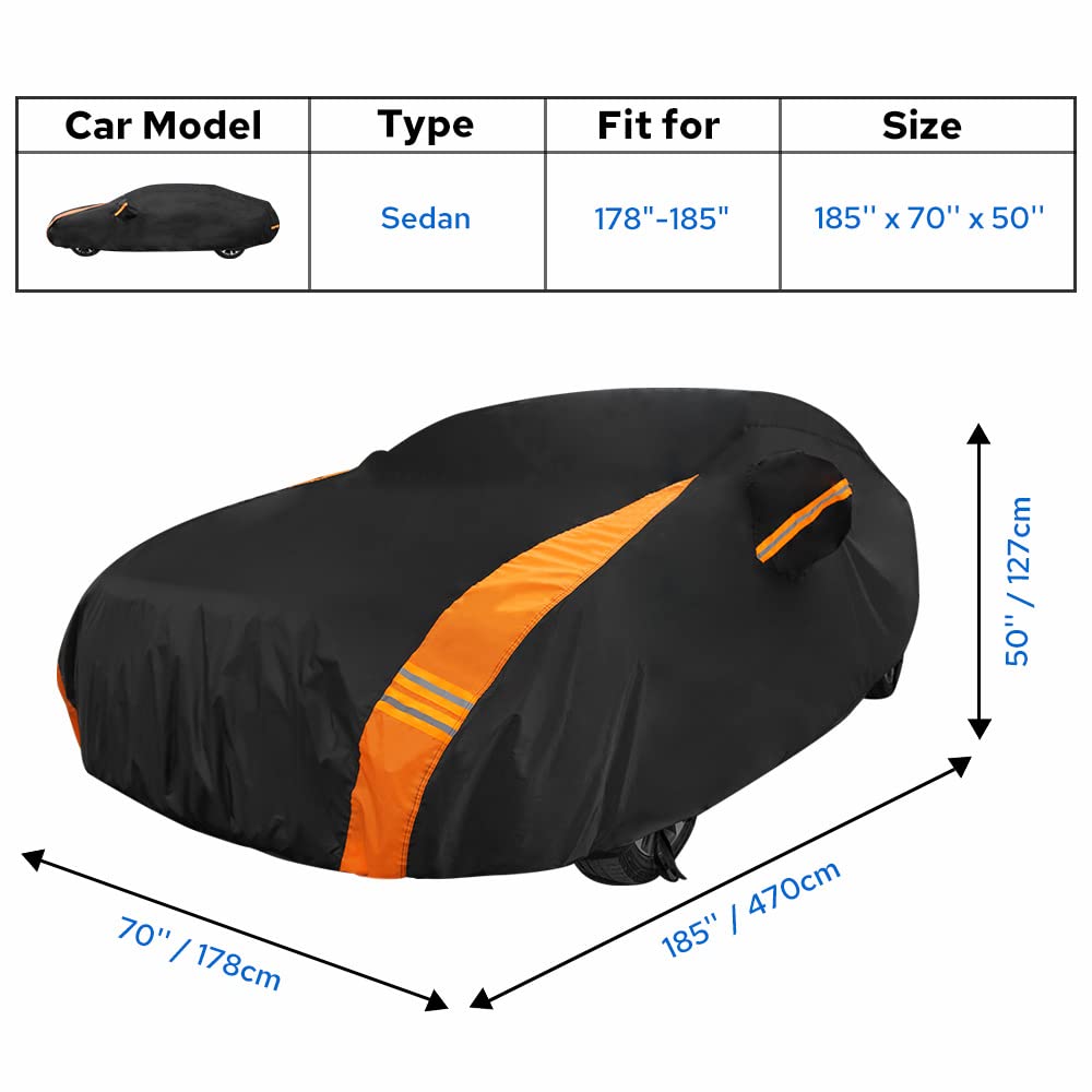Avecrew Car Cover Waterproof All Weather For Automobiles, Outdoor Heavy Duty Full Exterior Covers For Sedans(178 ''-185 '')