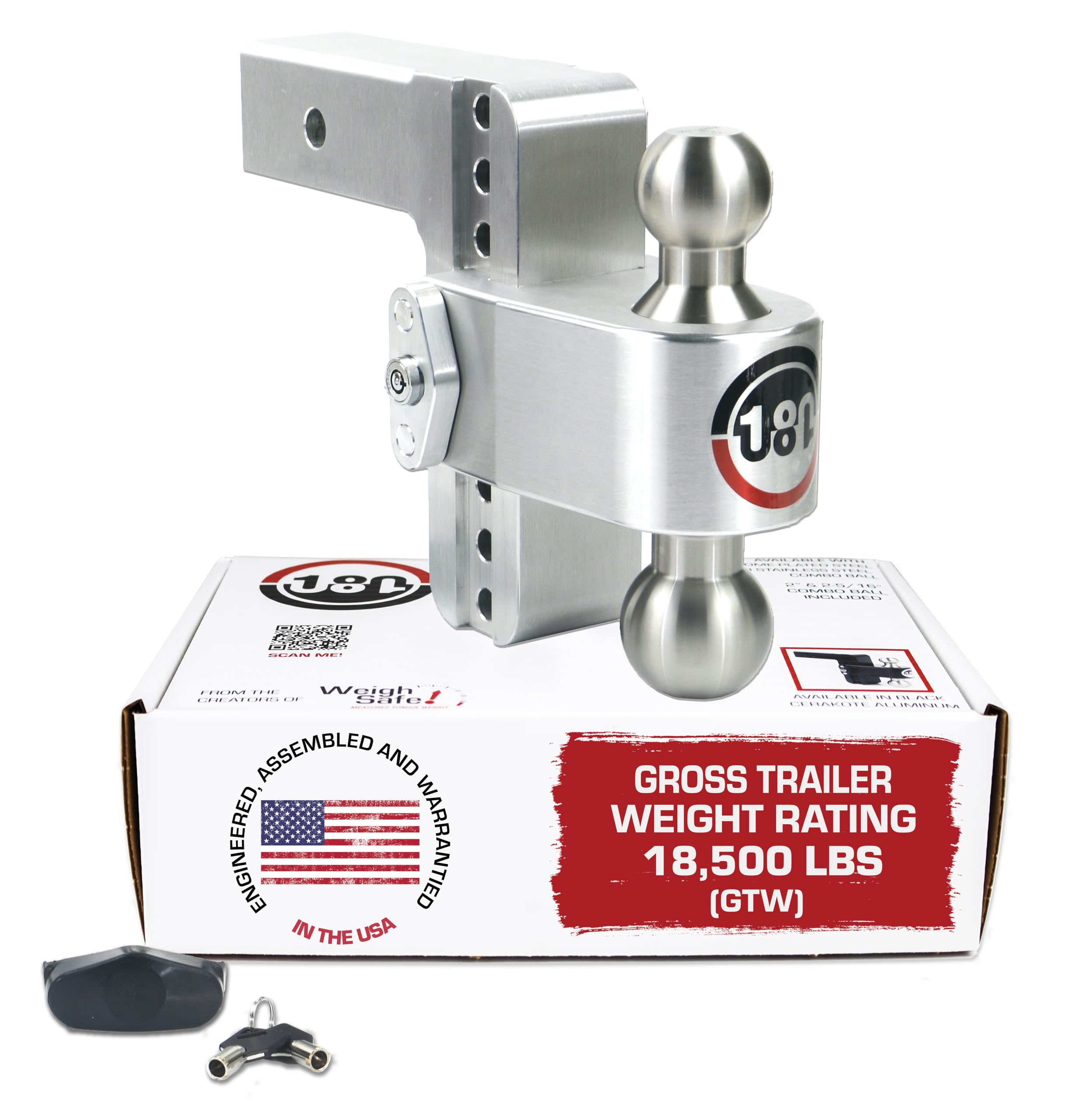 Weigh Safe Adjustable Trailer Hitch Ball Mount - 6 Adjustable Drop Hitch For 2.5 Receiver - Premium Heavy Duty Aluminum Trailer Tow Hitch W/ Stainless Steel Tow Balls (2 & 2 5/16) - 18,500 Gtw