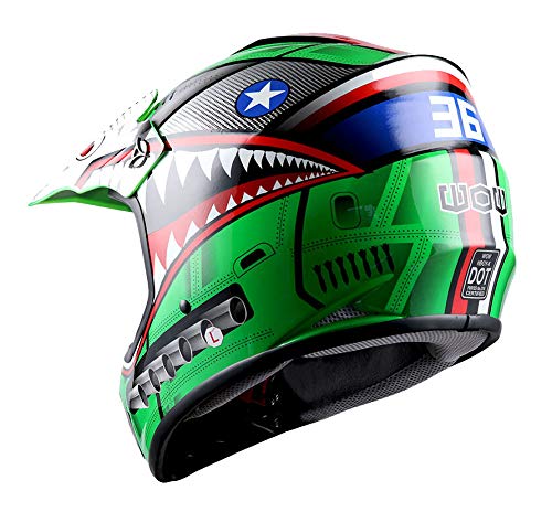 Wow Youth Kids Motocross Bmx Mx Atv Dirt Bike Moutain Helmet Shark Green