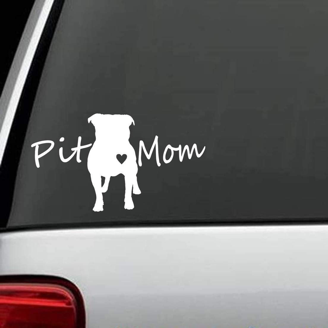 Bluegrass Decals Pit Bull Pit Mom Pitbull Dog Decal Sticker (White, 7.5'')