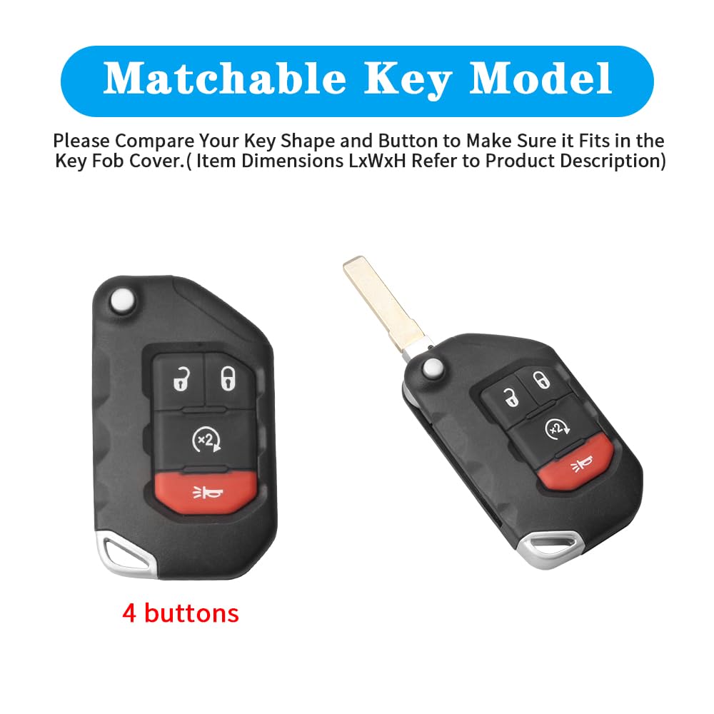 QBUC Jeep Key Fob Cover With Keychain, Flip Key Case Protector for 2018-2024 Wrangler JLU JL 2020-2023 Gladiator Rubicon JT (Pin