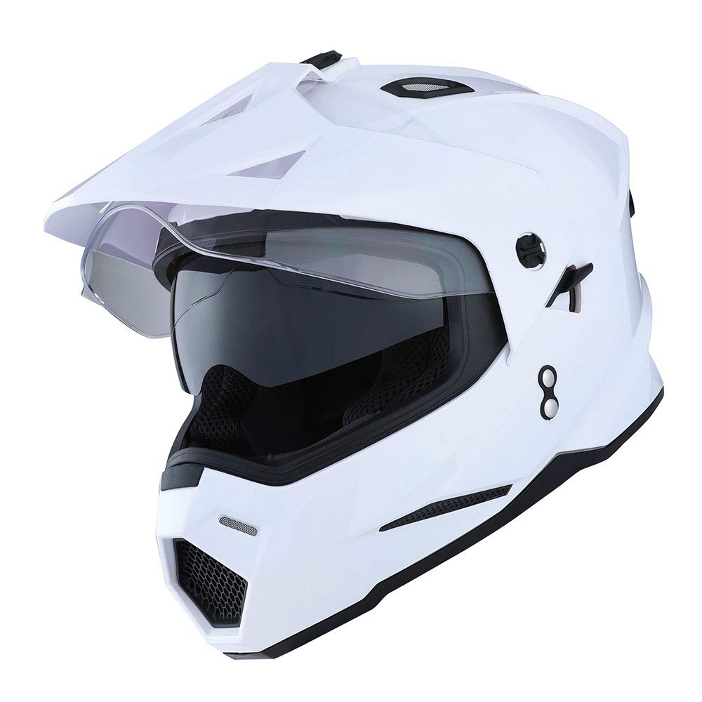 1Storm Dual Sport Motorcycle Motocross Off Road Full Face Helmet Dual Visor Glossy White, Size Xxl