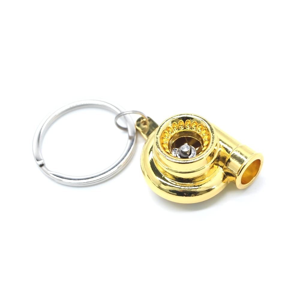Gt//Rotors Turbo Keychain Metal Spinning Turbocharger Automotive Mini Car Part Keychain Key Ring (Gold Chrome Turbo)