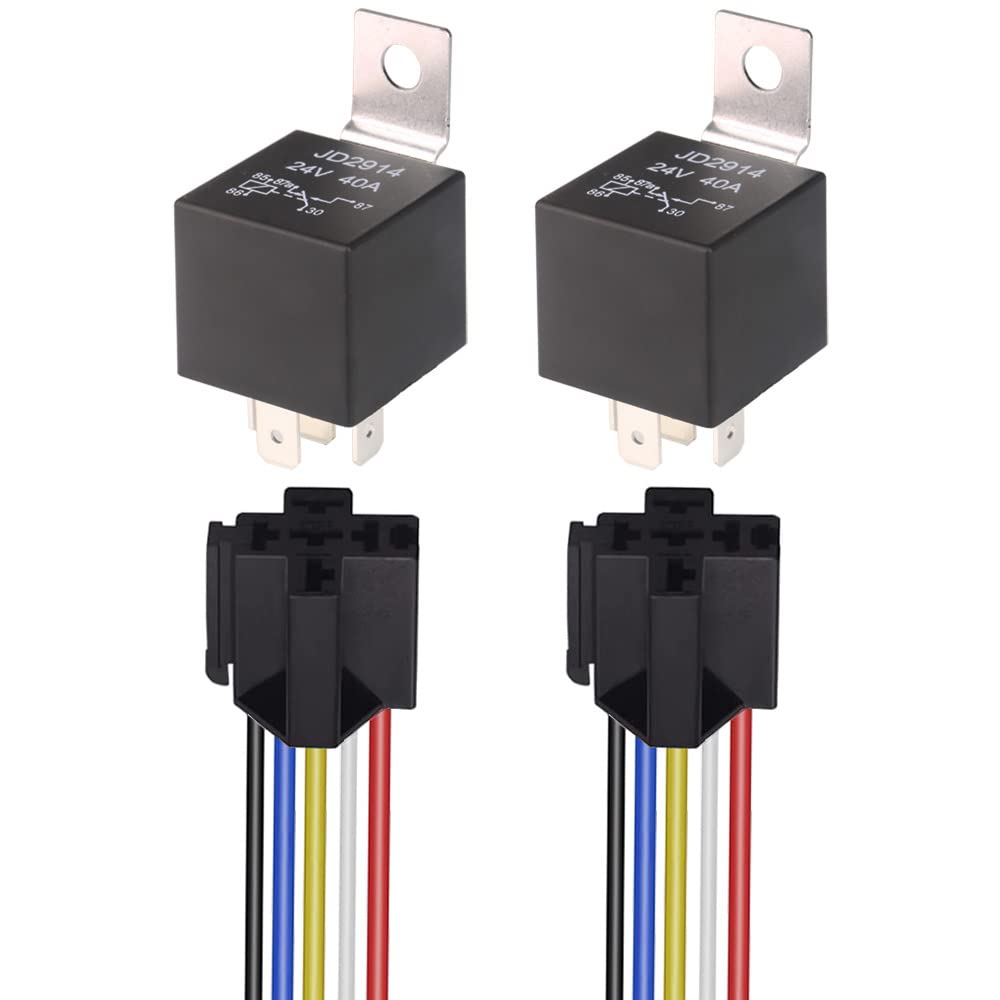 Gebildet 2Pcs 24V 40A Jd2914 Car Relay With Harness 5 Pin Spdt 12Awg Harness Sockets With Color-Labeled Wires For Automotive Tru
