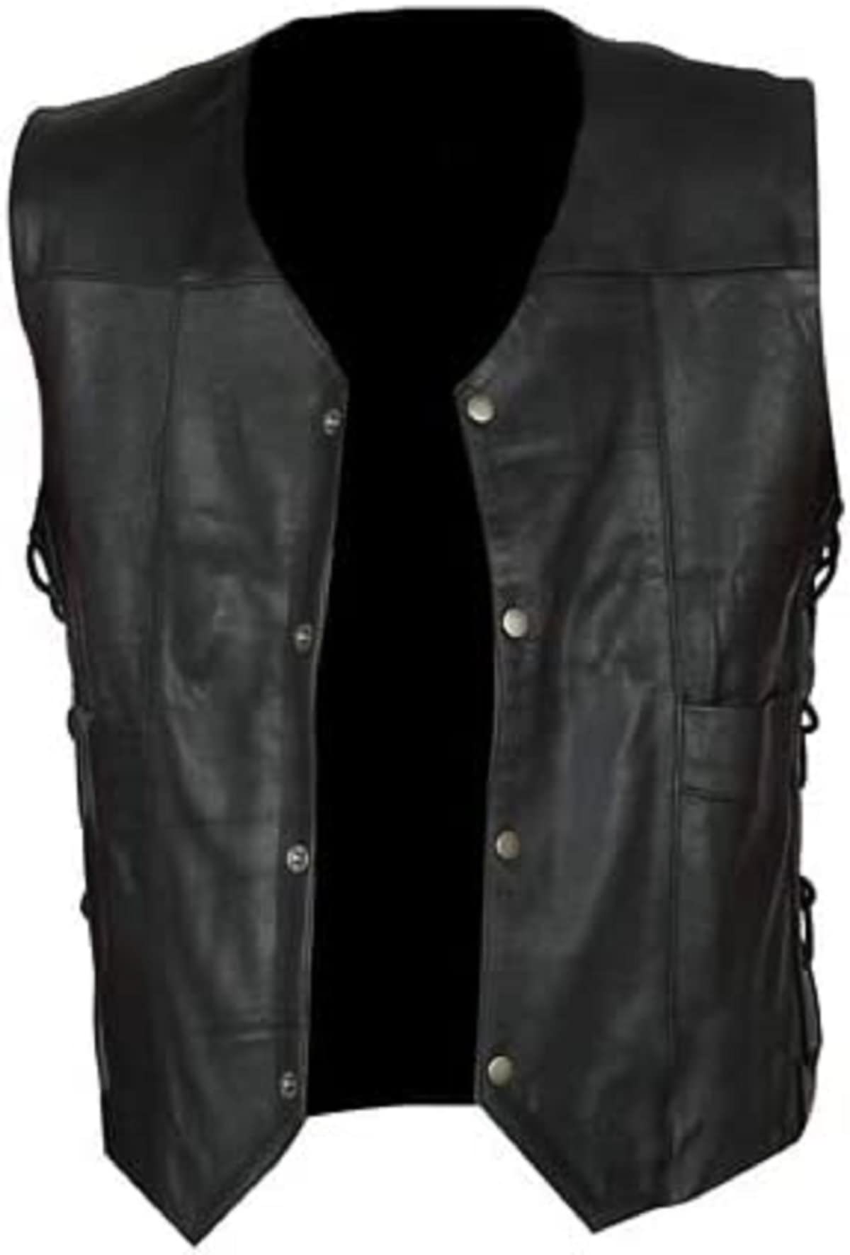 Merch Attire Mens Side Lace Motorcycle Black Leather Vest