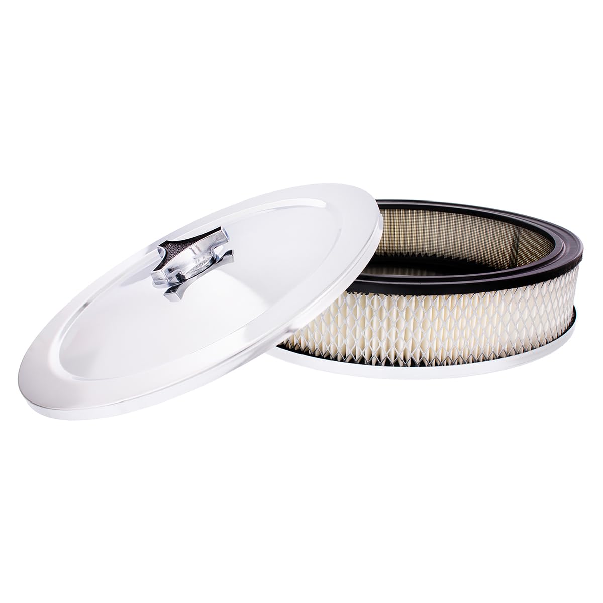 United Pacific S1107 Chrome 10'' Air Cleaner Assembly, Low Profile, Die-Cast Chrome Plated Wing Nut, Filter & Breather Hose Nipp