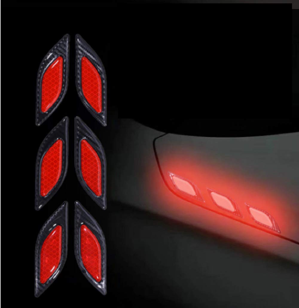 TRUE LINE Automotive Carbon Fiber Reflective Door Fender Flare Marker Trim Molding 6PC (Inner Red)
