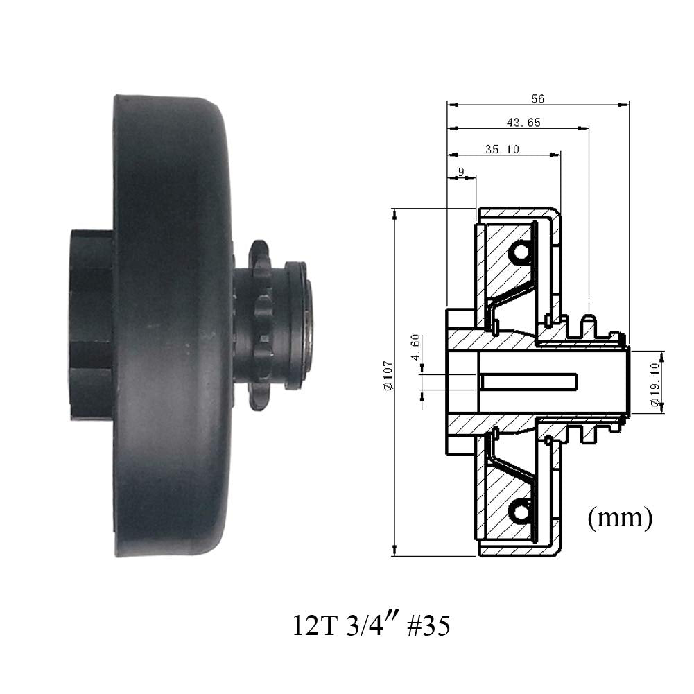 Moosun Centrifugal Clutch 3/4' Bore #35 Chain 12 Tooth For Go Karts Mini Bike Replace Parts (12T Centrifugal Clutch With #35 Chain)
