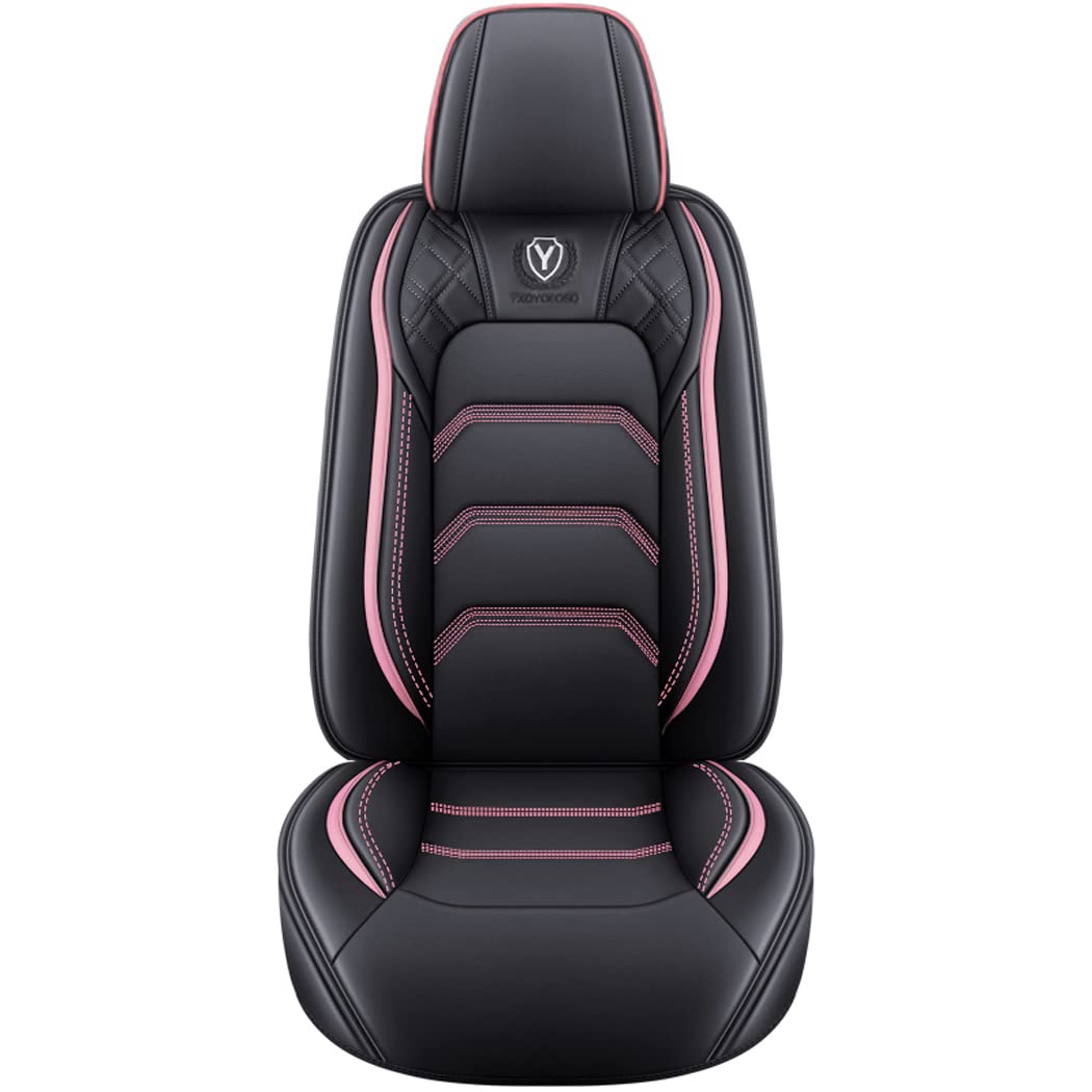 YXQYOEOSO Comfortable Leather Auto Car Seat Covers 5 Seats Full Set Universal Fit (Black & Pink