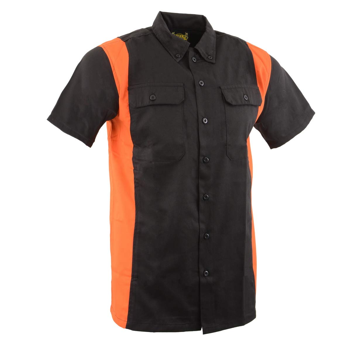 Biker Clothing Co. Mdm11675.94 Mens Two-Tone Black And Orange Short Sleeve Motorcycle Mechanic Shirt - X-Large