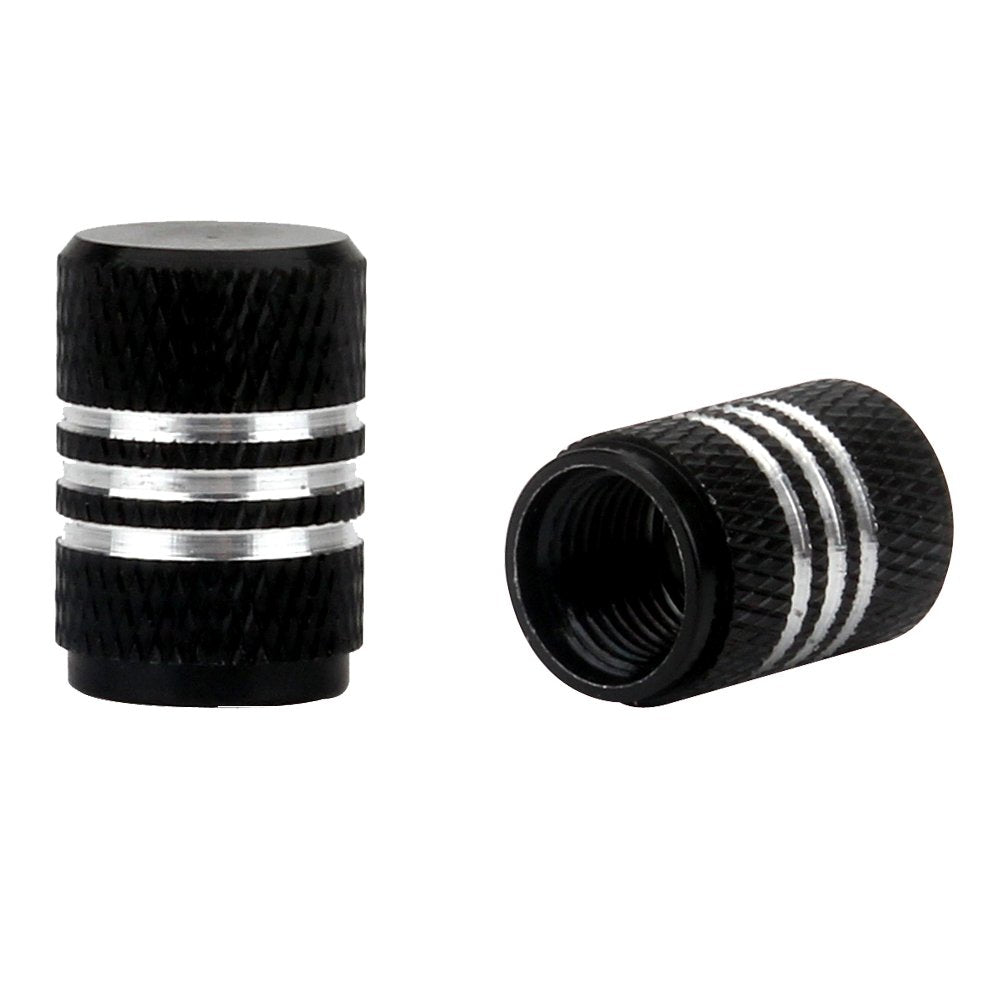 Senzeal 5X Aluminum Car Tire Valve Caps Round Style Bicycle Air Valve Stem Covers Black