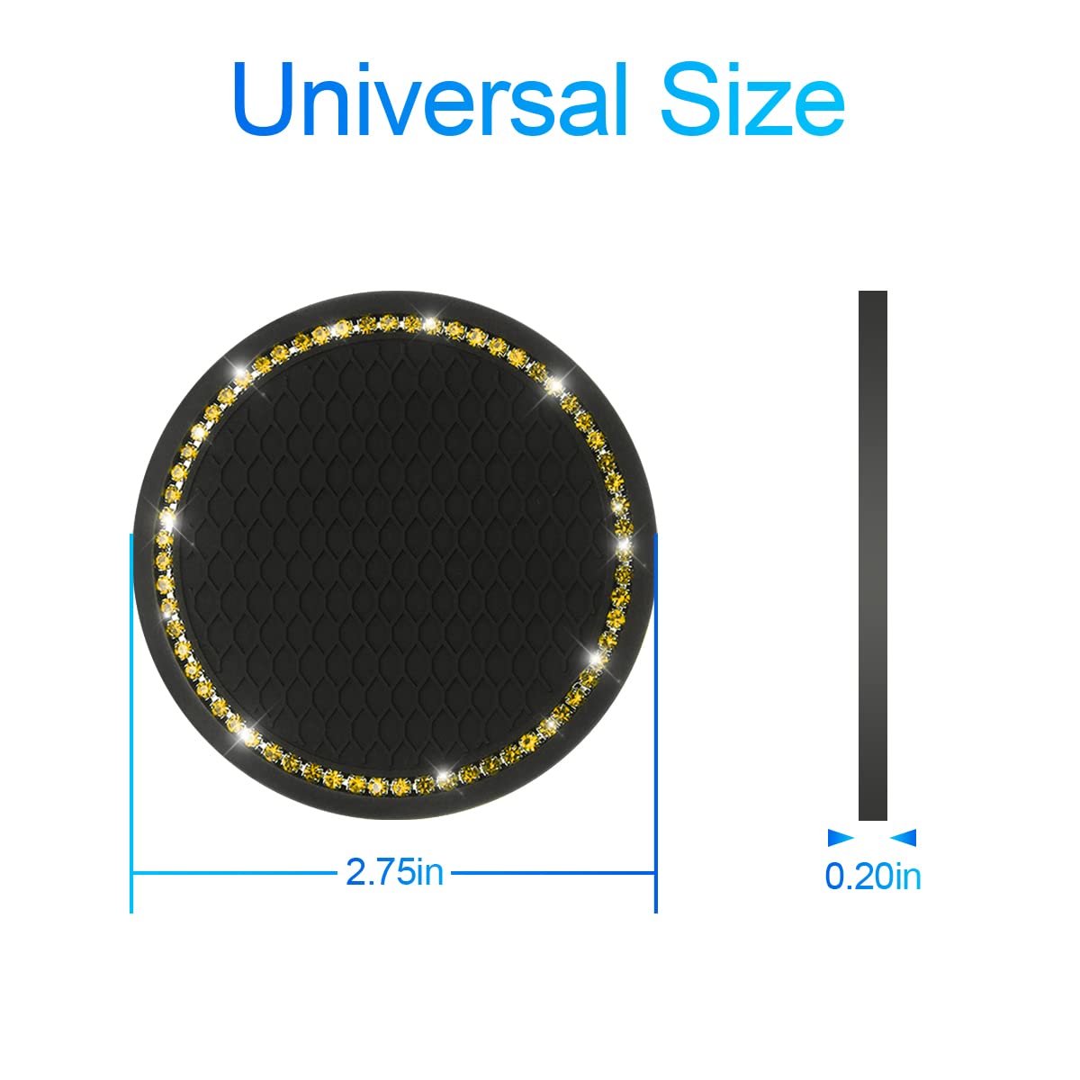 2 Pack Car Bling Cup Holder Coaster, 2.75 Inch Crystal Rhinestone Car Cup Holder Insert Coaster,Universal For Cars, Vehicles, Suvs, Car Interior Accessories For Women And Men (Black/Yellow)