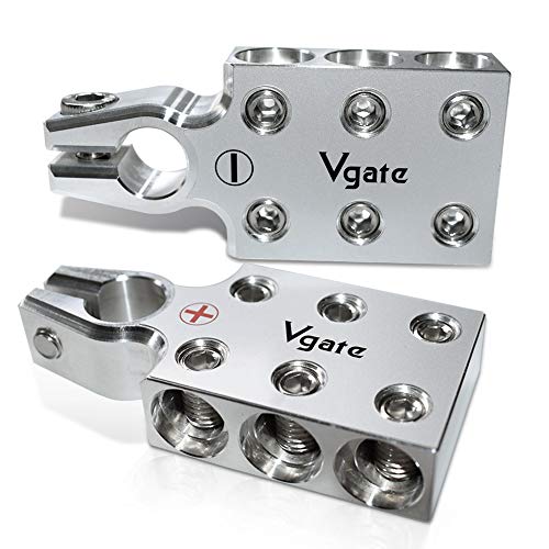 Vgate 6X00 (2/0) Awg Gauge Lead-Acid Battery Terminals Clamp - Positive And Negative (+/-)(Pair) For Tapered Top Post