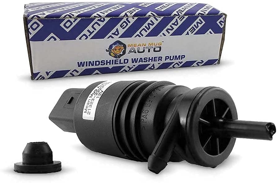 Mean Mug Auto 16212-21675A Windshield Washer Pump with 2x Screen Grommet - Compatible with BMW - Replace OEM #: 67128362154, 67128377612, 61667006063