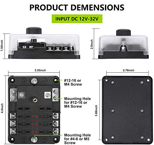 6 Way Fuse Block W/Negative Bus - Atc/Ato 6 Circuit Fuse Box With Ground, With Negative Bus & Protection Cover, Bolt Connect Ter