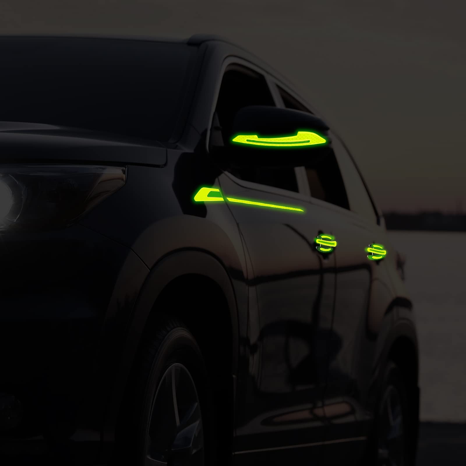 12 Pieces Reflective Car Stickers Set Rearview Mirror Reflective Warning Stickers Auto Door Cup Protectors and Handle Paint Scra